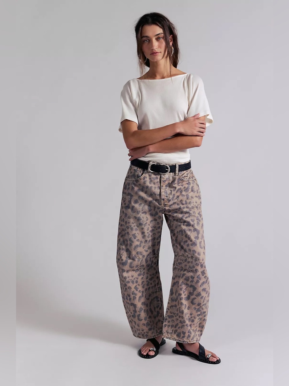 🆕 We The Free Good Luck Printed Barrel Jeans-Brown Sugar Combo NWT SZ 26